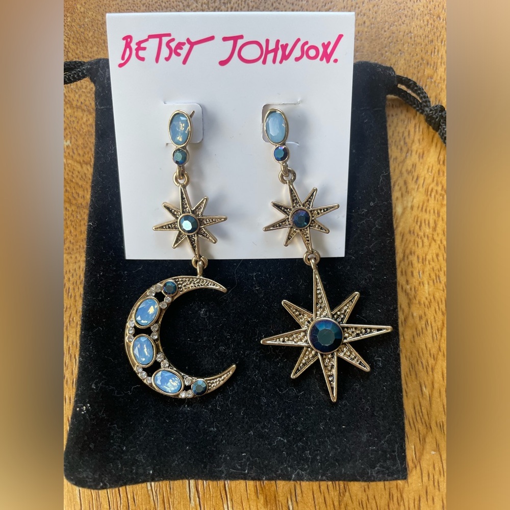 Betsey Johnson Celestial Moon & Stars Drop Earrings